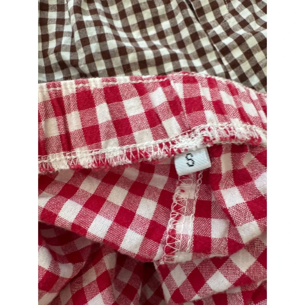 Anrabess Womens Gingham Shorts Set 2 Red Brown Checkered Rayon Small - Picture 6 of 9